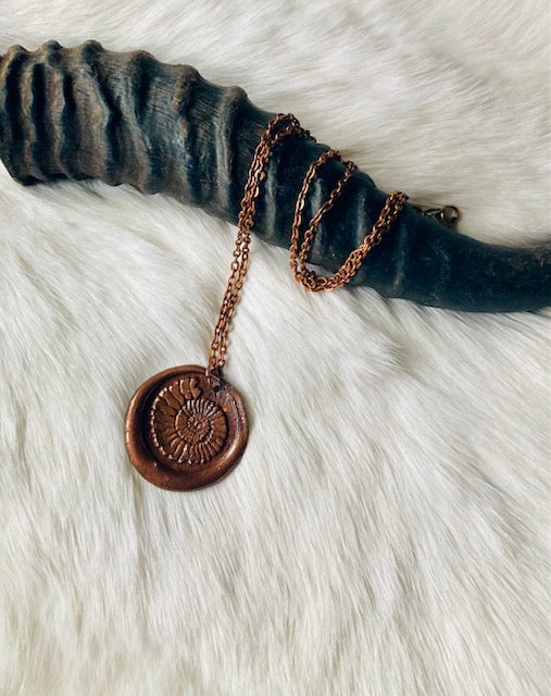 Copper Wax Seal Ammonite Design Pendant