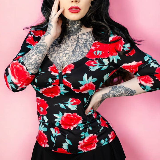 Floral Pinup Top Large - Demi Loon G257