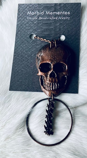 Copper Skull and Rattlesnake Spine Necklace