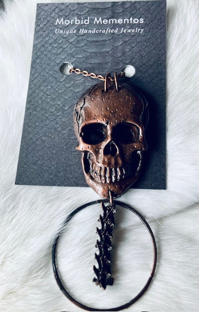 Copper Skull and Rattlesnake Spine Necklace