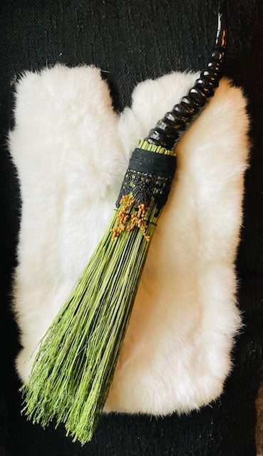 Green Altar Broom/Besom with a Real Springbok Horn Handle