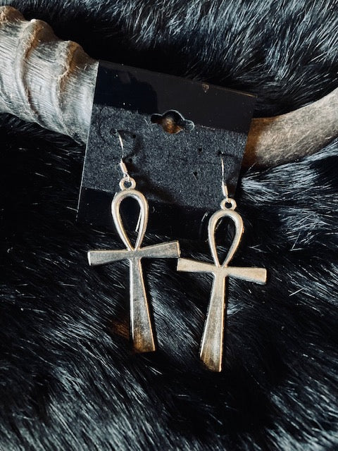Stainless Steel Ankh Dangle Earrings