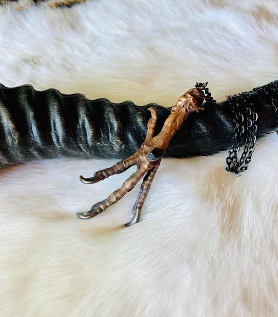 Real Electroformed Pigeon Foot Pendant with Black Obsidian N226