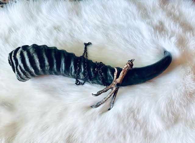 Real Electroformed Pigeon Foot Pendant with Black Obsidian N226
