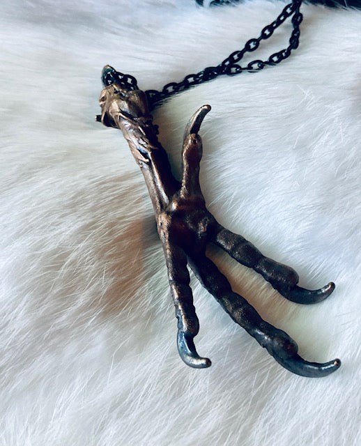 Real Electroformed Pigeon Foot Pendant with Black Obsidian N226