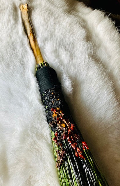 Mini Altar Broom/Besom with a Real Coyote Leg Bone Handle A204