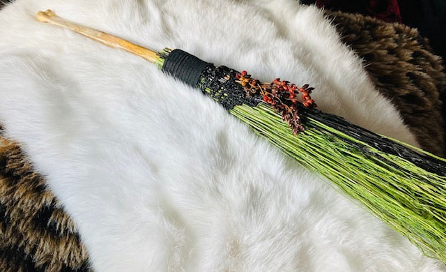 Mini Altar Broom/Besom with a Real Coyote Leg Bone Handle A204