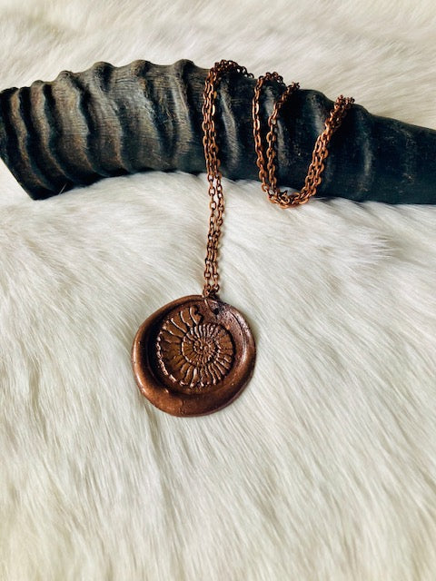 Copper Wax Seal Ammonite Design Pendant