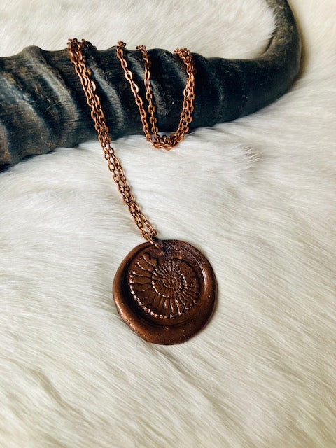 Copper Wax Seal Ammonite Design Pendant