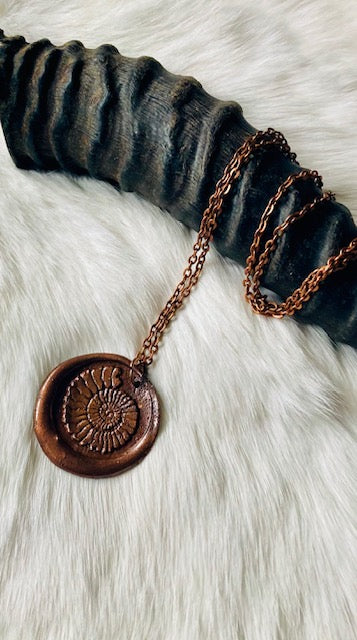 Copper Wax Seal Ammonite Design Pendant