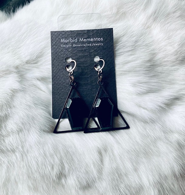 Black Obsidian Coffin Gemstone Earrings