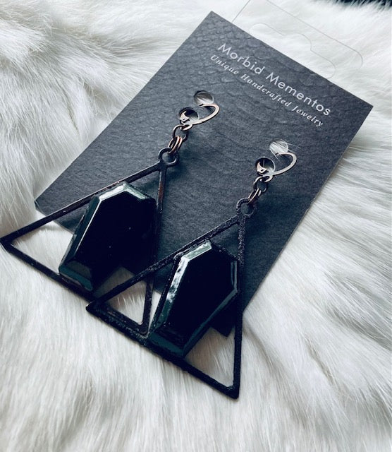 Black Obsidian Coffin Gemstone Earrings