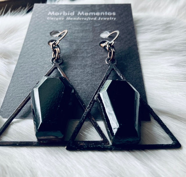 Black Obsidian Coffin Gemstone Earrings