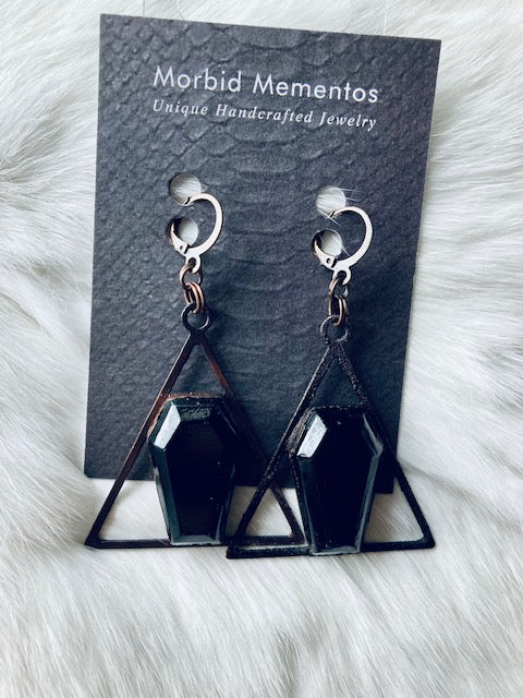 Black Obsidian Coffin Gemstone Earrings