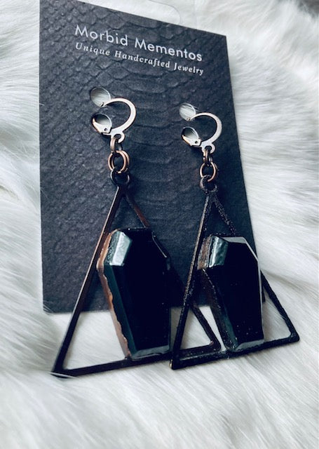 Black Obsidian Coffin Gemstone Earrings