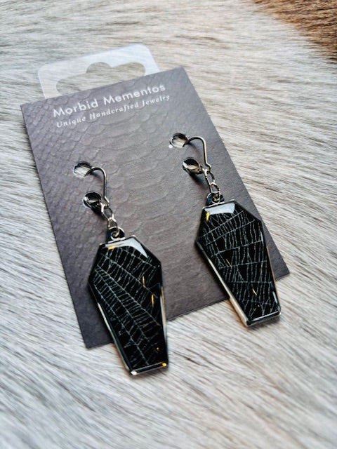 Real Spiderweb Coffin Earrings E301