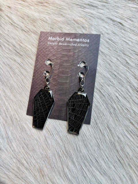 Real Spiderweb Coffin Earrings E301