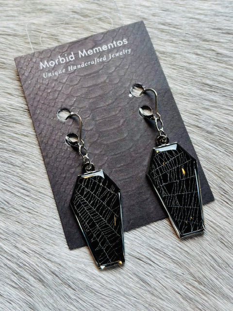 Real Spiderweb Coffin Earrings E301