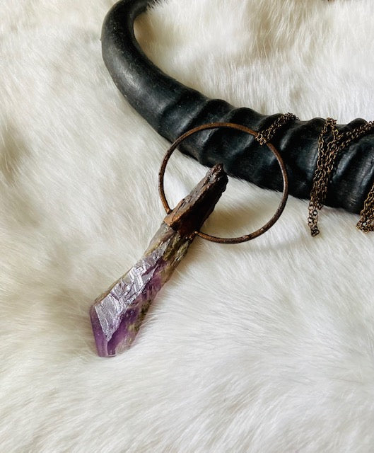 Large Cathedral Point Amethyst Electroformed Copper Pendant