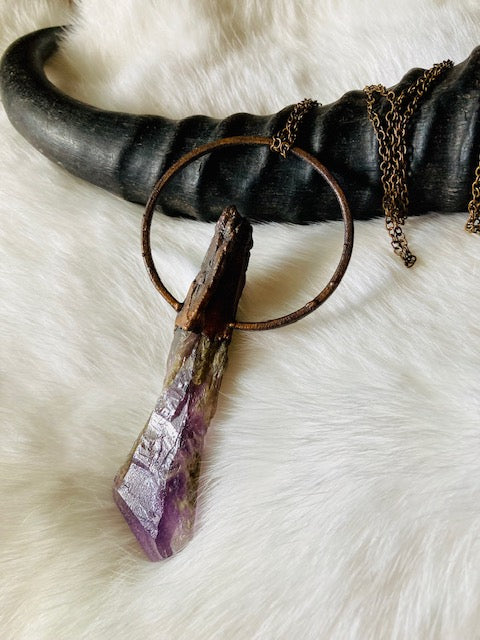 Large Cathedral Point Amethyst Electroformed Copper Pendant